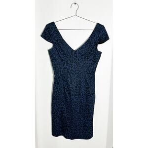 Penelope Leroy Paris Blue Black Cheetah Print V-Neck Dress sz 8